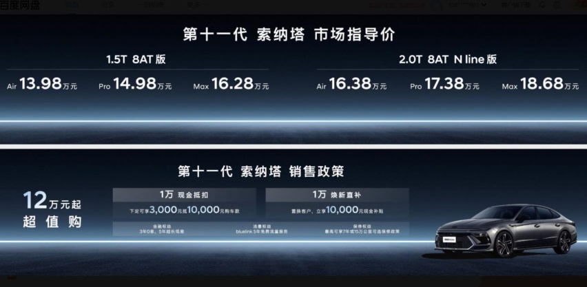 不按套路出牌 全新一代索纳塔上市 13.98万起 油比电强？