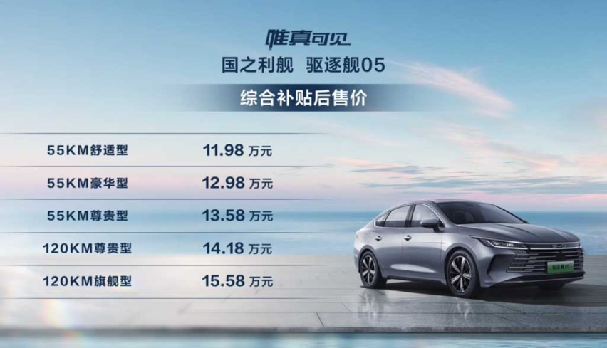 售价11.98万元起，比亚迪驱逐舰05正式上市