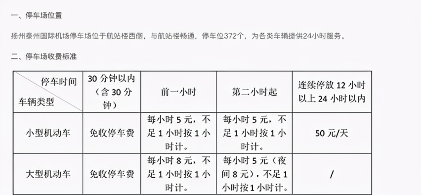 扬州泰州机场停车场停车收费标准2023，扬泰机场停车费多少钱一天