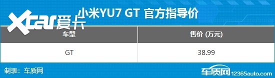 小米YU7 GT正式上市 售价38.99万元