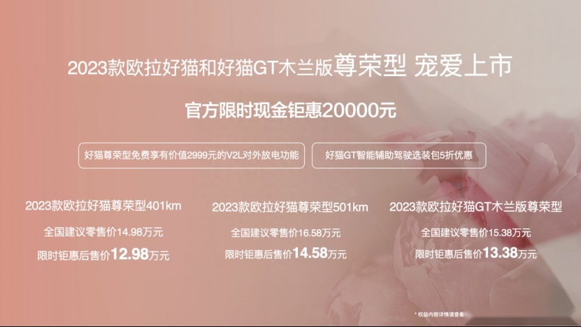 第40万台下线！2023款欧拉好猫gt木兰版尊荣型上市