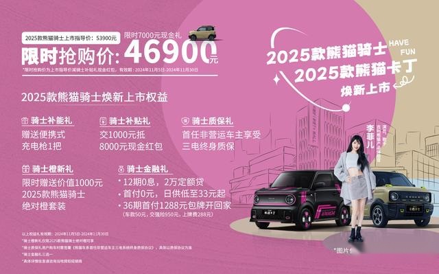 4.59万起 2025款吉利熊猫卡丁/骑士快乐正式上市