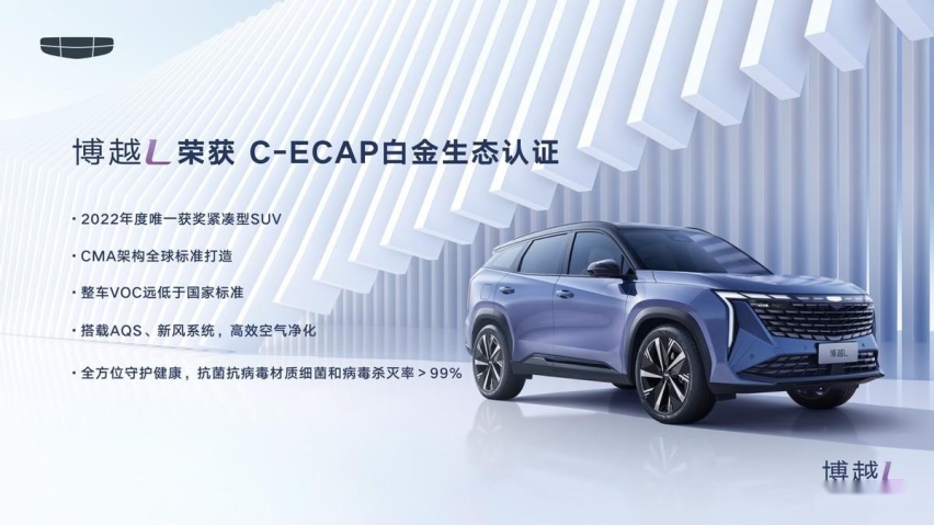 2022年度唯一一款A级SUV！吉利博越L荣获C-ECAP白金牌车型认