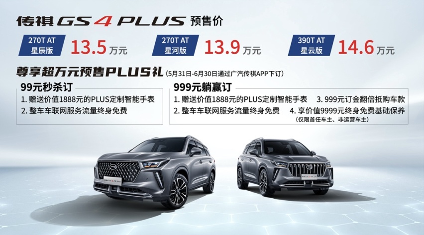传祺GS4 PLUS预售13.5万元起，提供两种外观风格