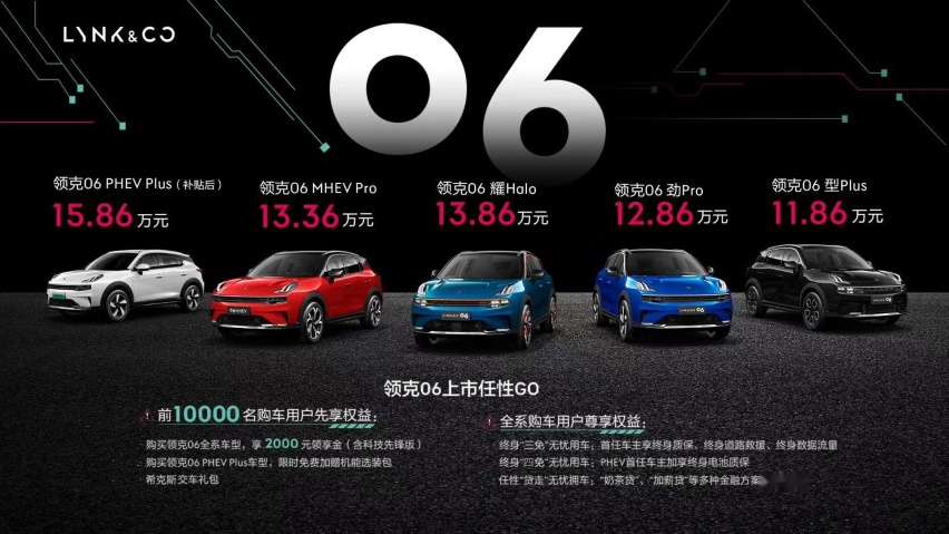 全系三缸+双离合，定位更入门SUV，领克06全系正式上市
