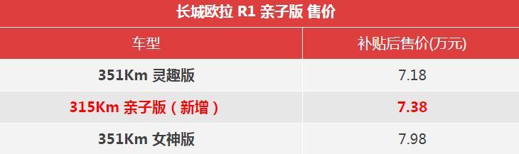 欧拉R1亲子版上市，补贴后7.38万起 潮爸辣妈们的靠谱选择