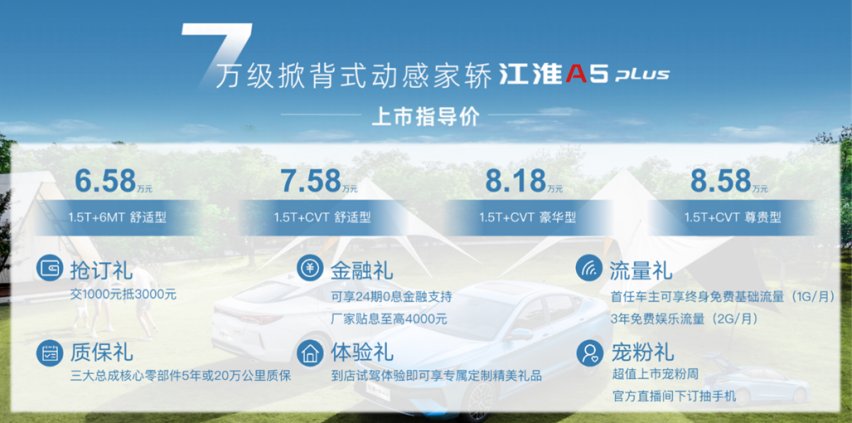 6.58-8.58万元  掀背式动感家轿  江淮A5 PLUS正式上市