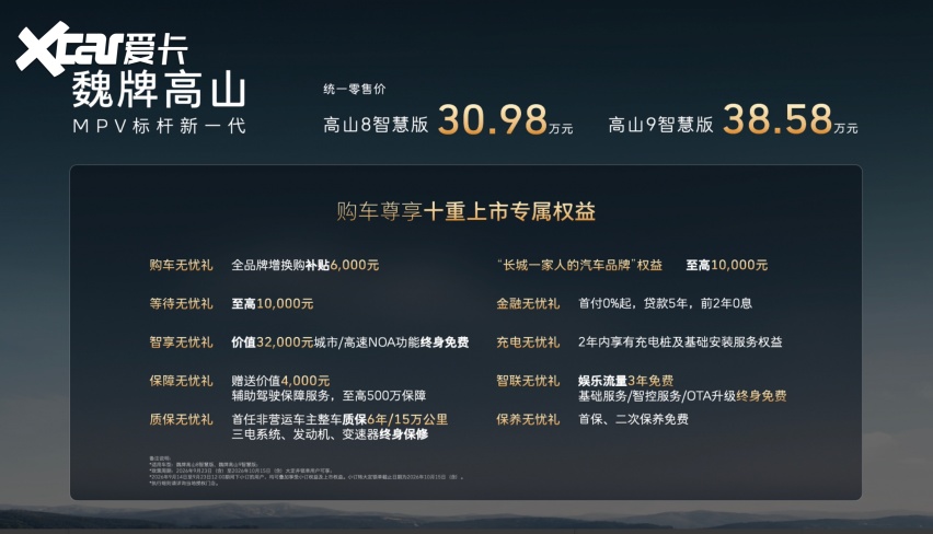 魏牌高山智慧版正式上市,售价30.98万元起