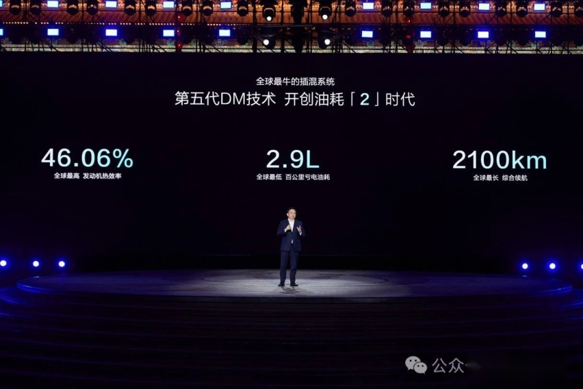 比亚迪第五代DM技术关键词：热效率46.06%/油耗2.9L/续航21