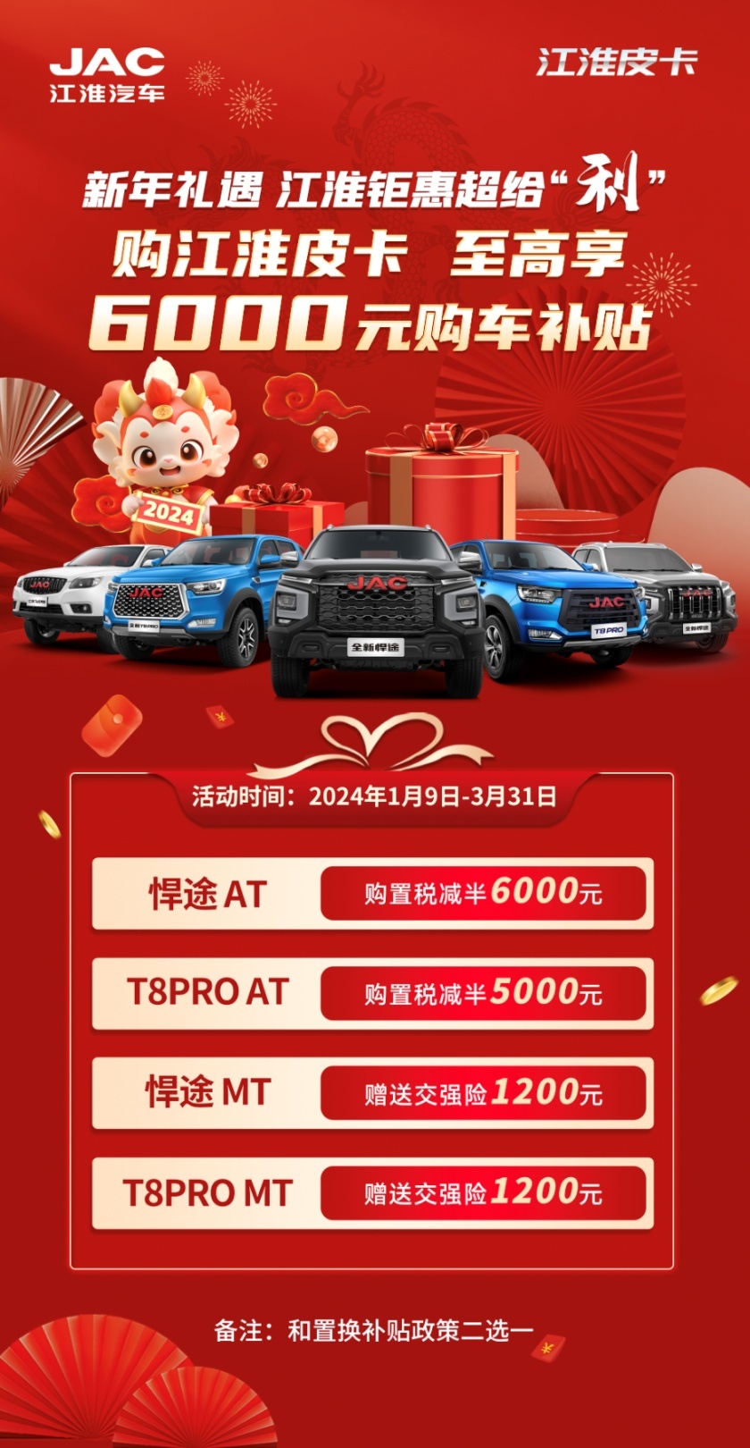 置换补贴至高1万元，江淮皮卡开启新春钜惠