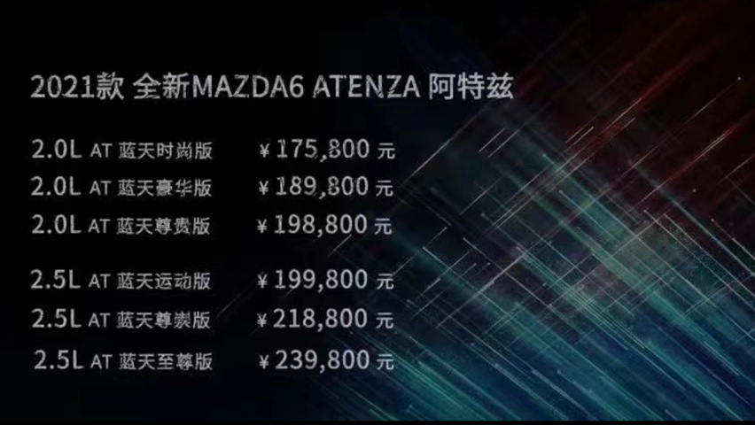 售17.58万起，配置升级，一汽马自达新阿特兹上市