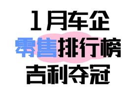 1月车企零售排行榜，吉利夺冠、比亚迪第三，开年车市集体遇冷