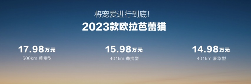2023款欧拉芭蕾猫上市，14.98万元起