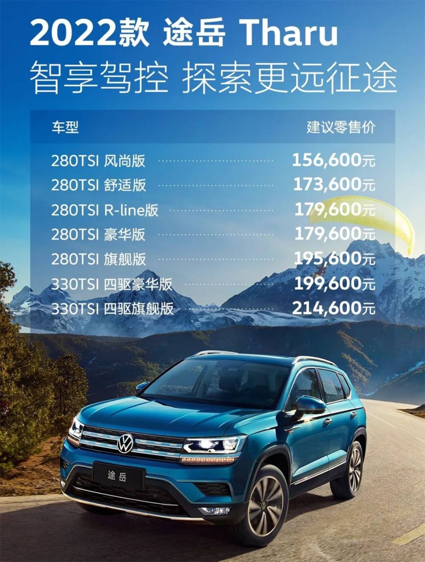 2022款上汽大众途岳正式上市 售15.66-21.46万元