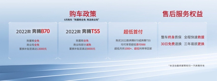 8.59万元起，2022款奔腾B70/奔腾T55正式上市
