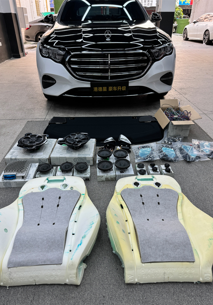 24款奔驰E300改装柏林之声音响，发光盖板与旋转高音头打造极致听觉盛