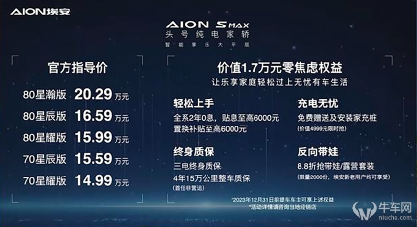 纯电家轿新选择 AION S MAX正式上市14.99万起！