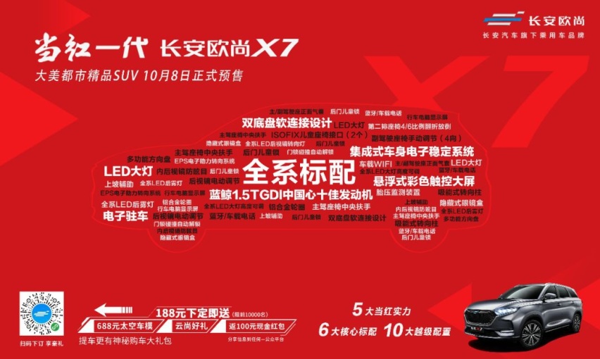 预售7.99万元起，长安欧尚X7还送终身免费维修保养！