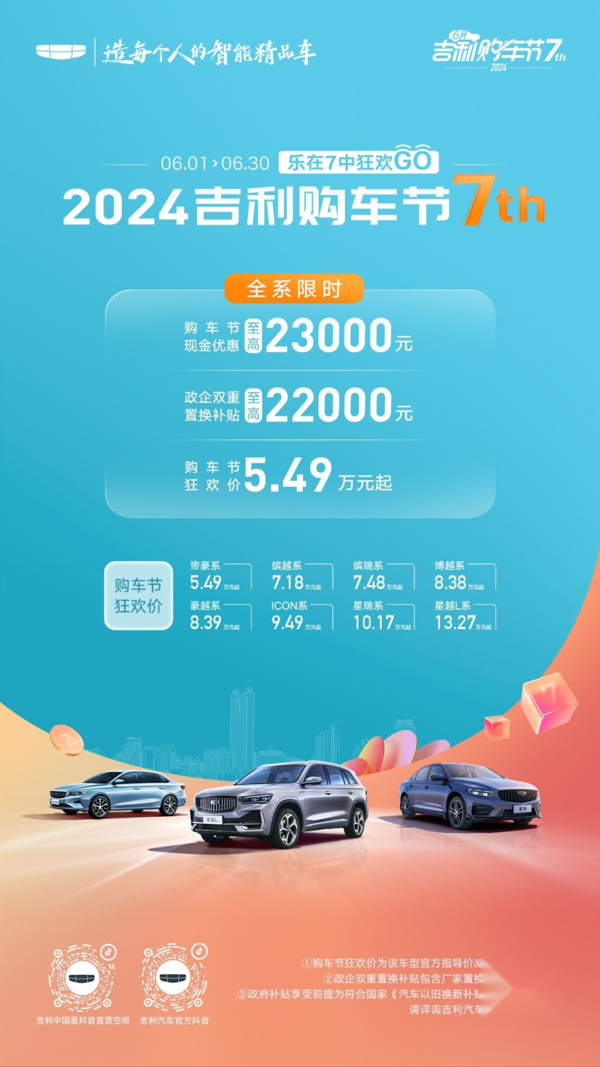 这福利爽到了！2024吉利购车节7周年狂欢购正式上线！