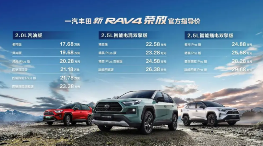顶配车型价格太顶！RAV4荣放改款上市，部分车型配备越野套件
