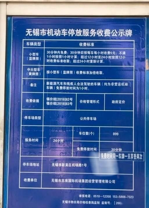 无锡机场停车费多少钱一天多少钱，硕放机场停车场收费标准