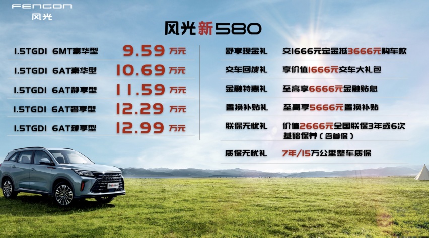 风光新580售9.59万起，大六座、舒适又智能，选瑞虎8还是它？