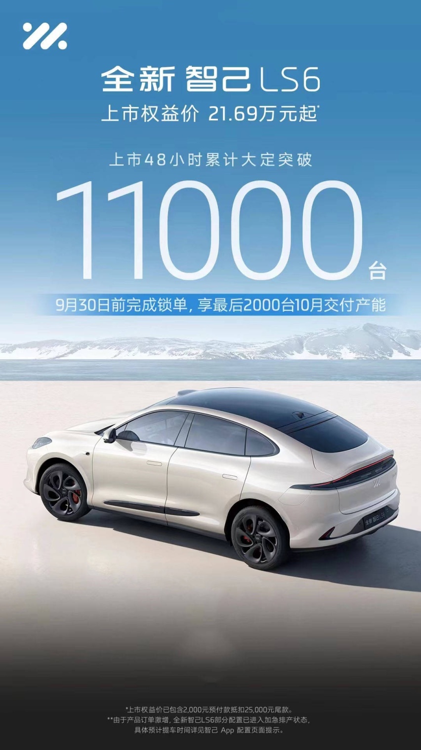 全新智己LS6上市48小时，大定突破11,000台！