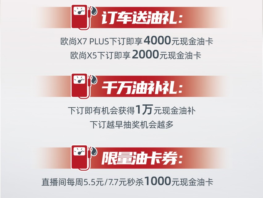欧尚加油卡福利！下订欧尚X7 PLUS享4000元油卡！X5也有！