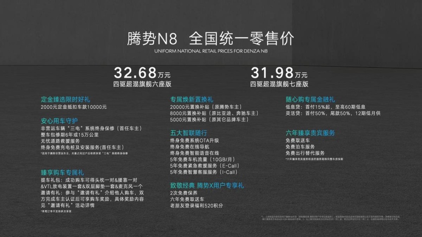 31.98万-32.68万，智能豪华全场景SUV腾势N8上市