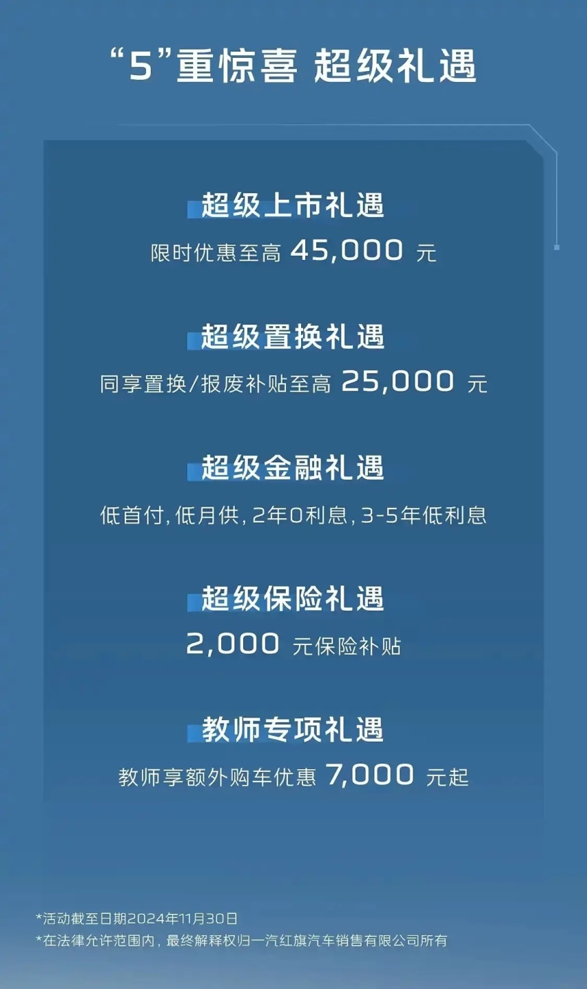 全系取消真皮座椅和备胎，2025款红旗HS5售18.38万元起