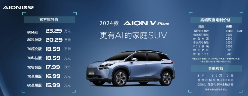 潜在爆款！17万买7座，2024款AION V Plus售15.99万