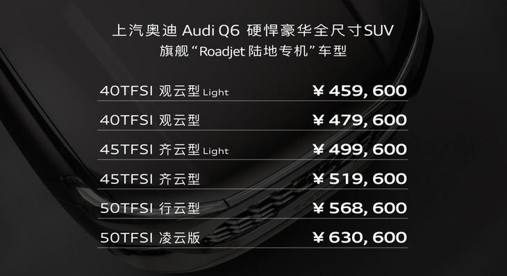 奥迪Q6公布预售价 起售45.96万 长度5099mm比Q7还大