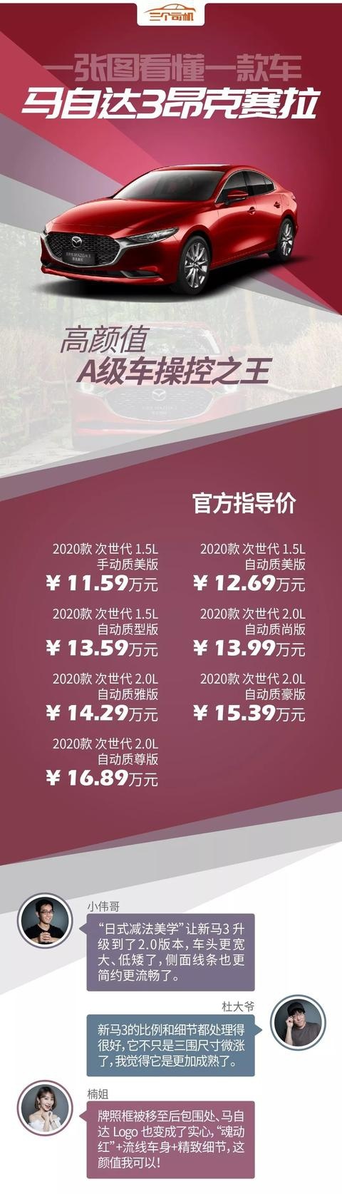 一张图看懂马自达3昂克赛拉，换代之后还是A级操控王？