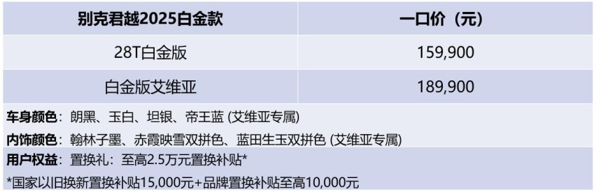 白金标准 豪华越级 别克君越2025白金款上市 限时一口价15.99万