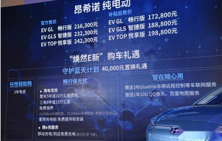 北京现代昂希诺EV上市 补贴后售17.28-19.88万元