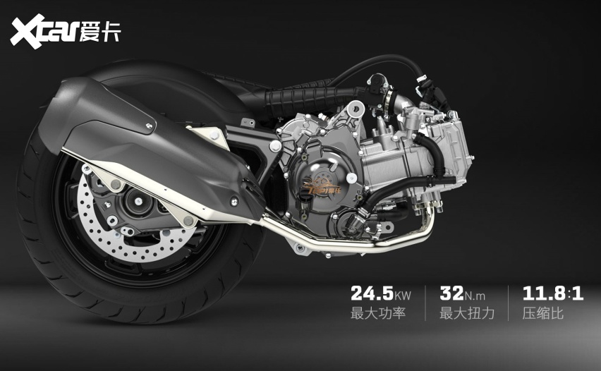 升仕310m搭载309cc的单缸水冷发动机,具有11.8:1的高压缩比,最大24.