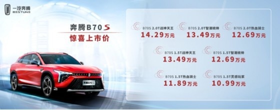 一汽首款自主轿跑SUV，2.0T只需10.99万，奔腾B70S上市
