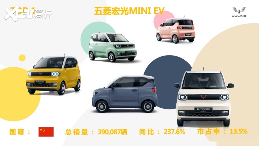 2021年销量盘点新能源篇：383款车宏光MINI EV夺冠比亚迪热销