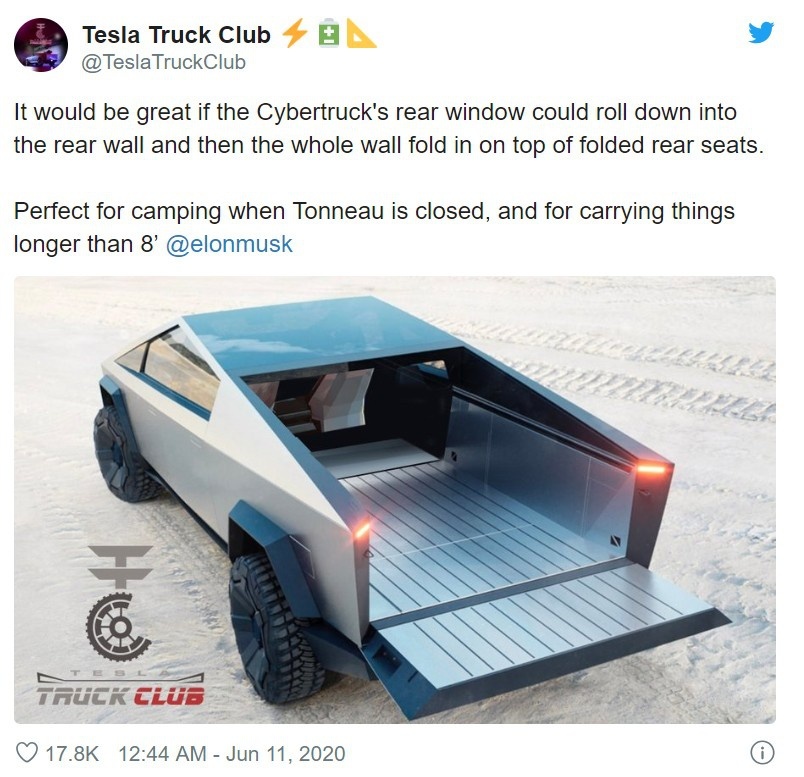 增加空间，用户获CEO认可，Cybertruck或设计后围板