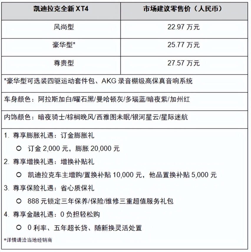 先锋 跃升凯迪拉克全新XT4焕新上市 售价22.97万元-27.57万