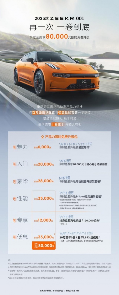 3月16日“良心车企”极氪001限时免费升级,率先开启“价值战”