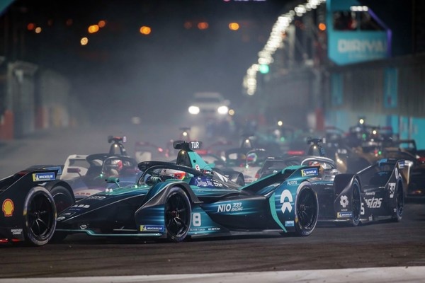 Formula E drivers light up the streets as part of the inaugural all-electric night race for Diriyah E-Prix, the first motor sporting event to attempt and successfully use high performance, sustainable and fully renewable LED lighting technologies