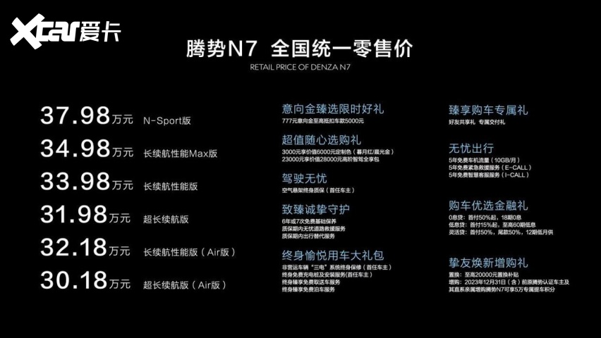 腾势N7上市，让顶配变标配，售价30.18万元起