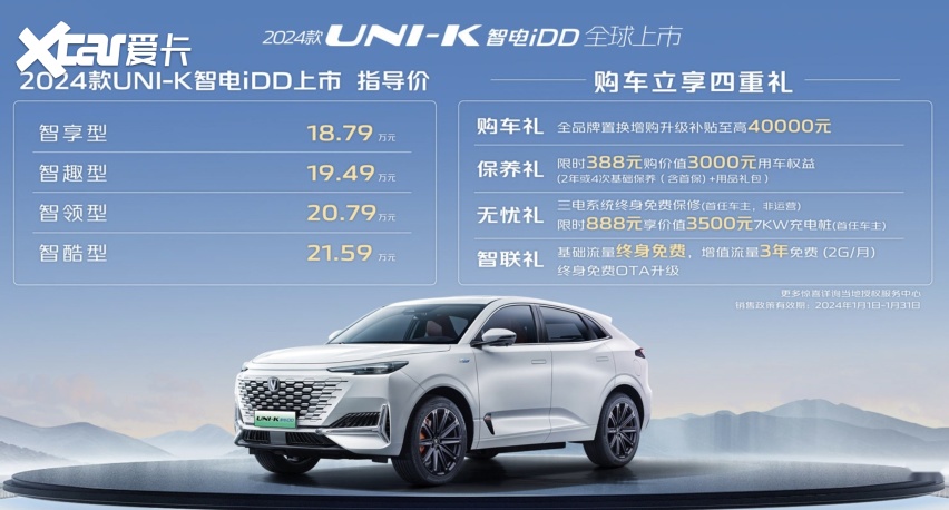 长安UNI-K iDD 2024款上市：售价不变，提供最高4万元置换补
