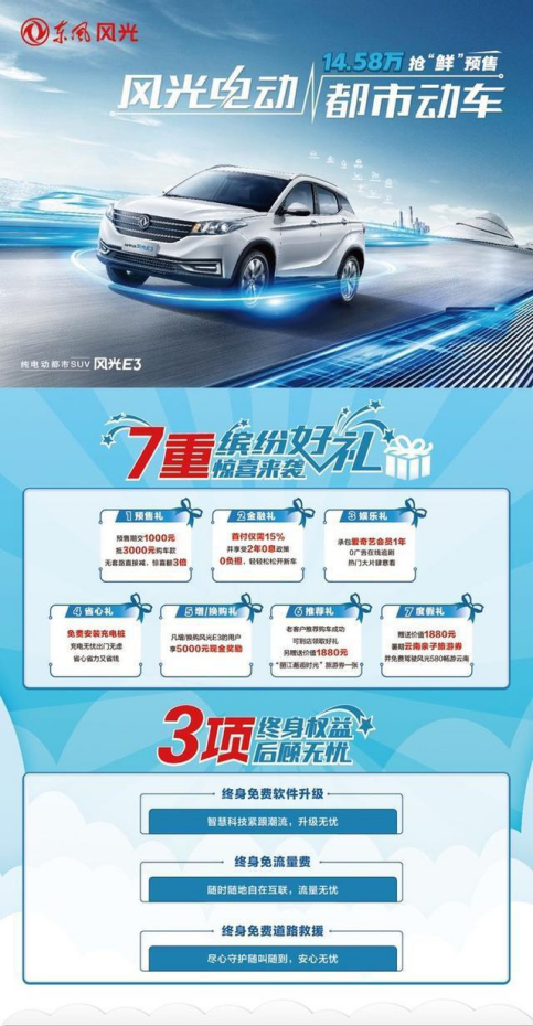 东风风光E3开启预售，补贴后价格14.58万