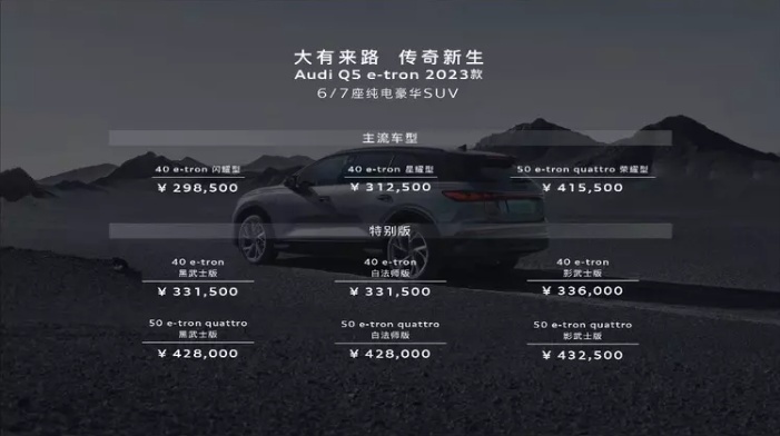 新款奥迪Q5 e-tron上市 选它还是特斯拉Mode Y