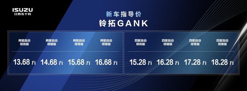2.0T+8AT，五十铃推mu-X牧游侠QUARK和铃拓GANK汽油版