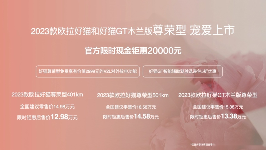 主打女性消费群体，2023款欧拉好猫&好猫GT木兰版尊荣型上市
