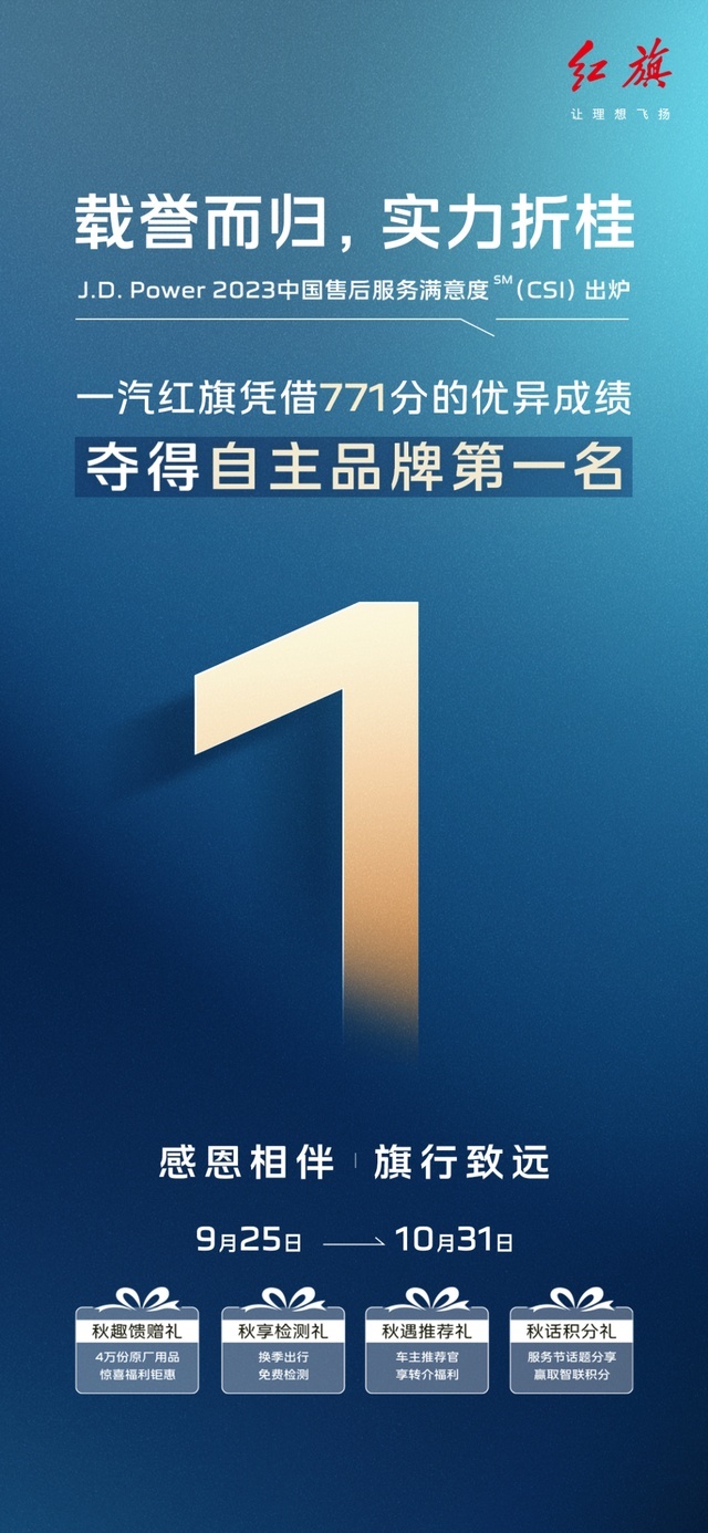2023中国售后服务满意度研究成绩发布 红旗位列自主品牌首位