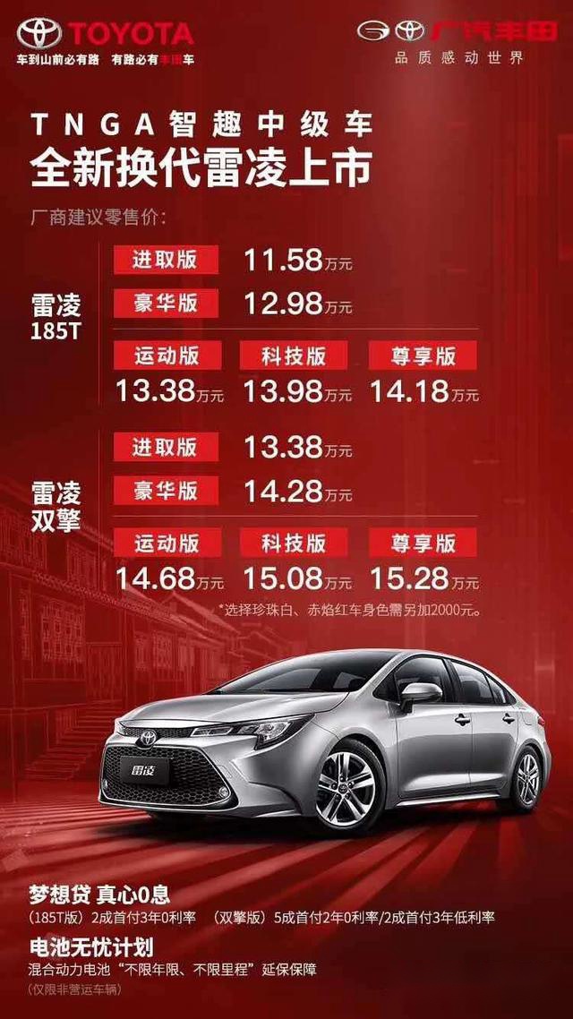 全新换代雷凌上市,11.58万起,入门即中配,选它还是选思域